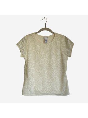 JG Hook Women's Short Sleeve Floral Lace Top in Ivory - Size Small